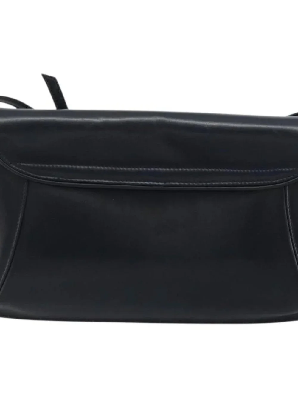 GUCCI Old Shoulder Bag Leather Navy Gold Auth